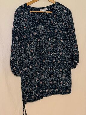 Motherhood Maternity Floral V-Neck Blouse Boho Ditsy Print 3/4 Sleeve Tunic Top